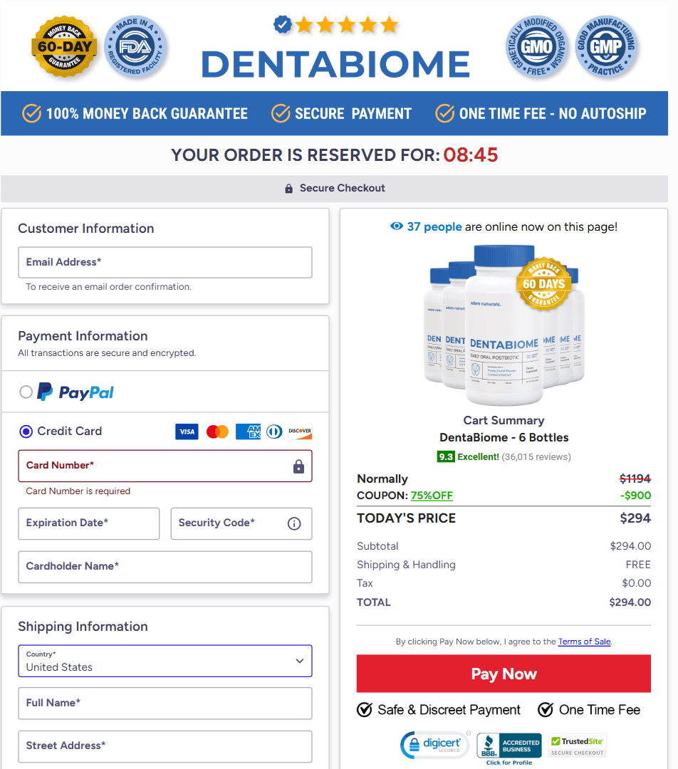 DentaBiome secure checkout page